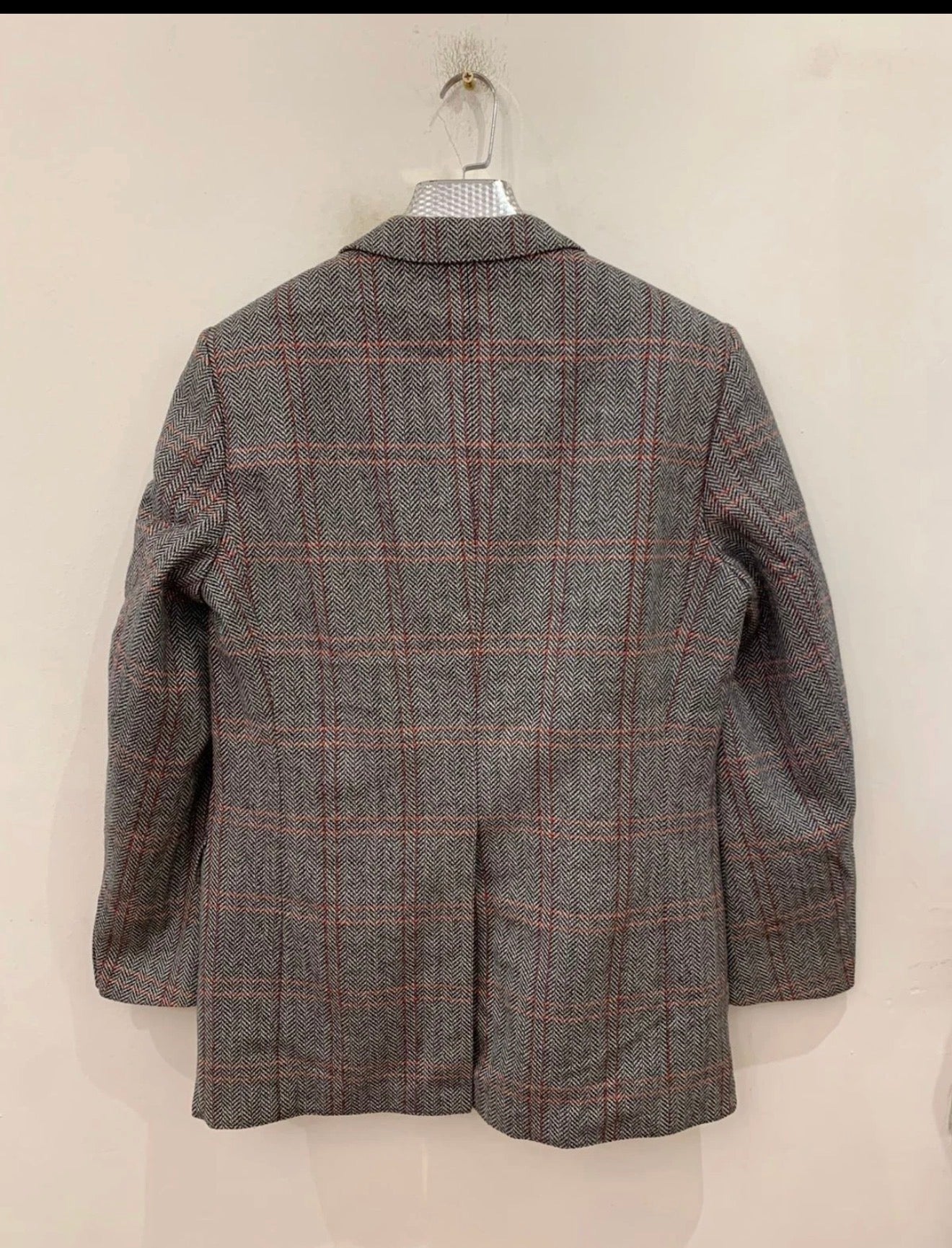 1970s vintage pure wool tweed herringbone gray hunting jacket blazer 38R