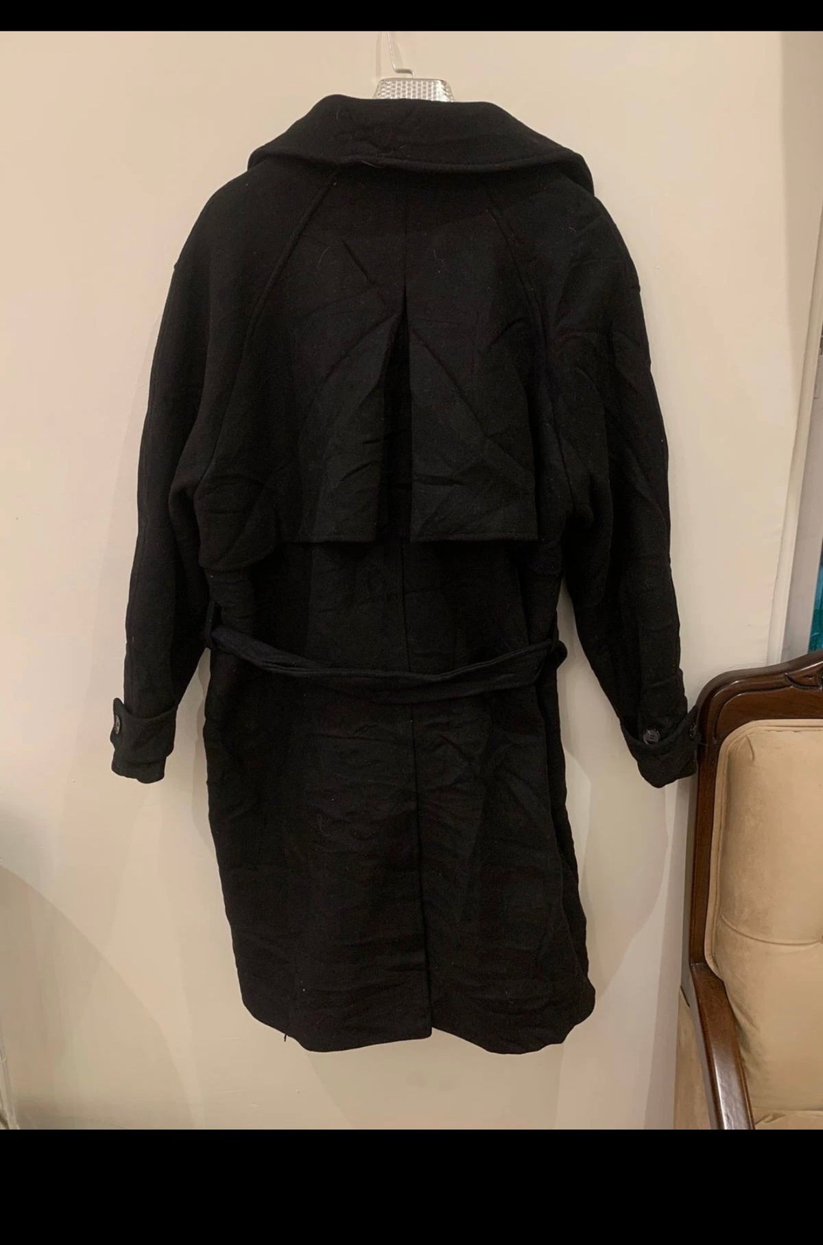 Vintage wool blend classic black belted double breasted over coat 44R 44S