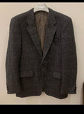 Vintage pure wool handwoven tweed Windowpane charcoal hunting jacket blazer 40R
