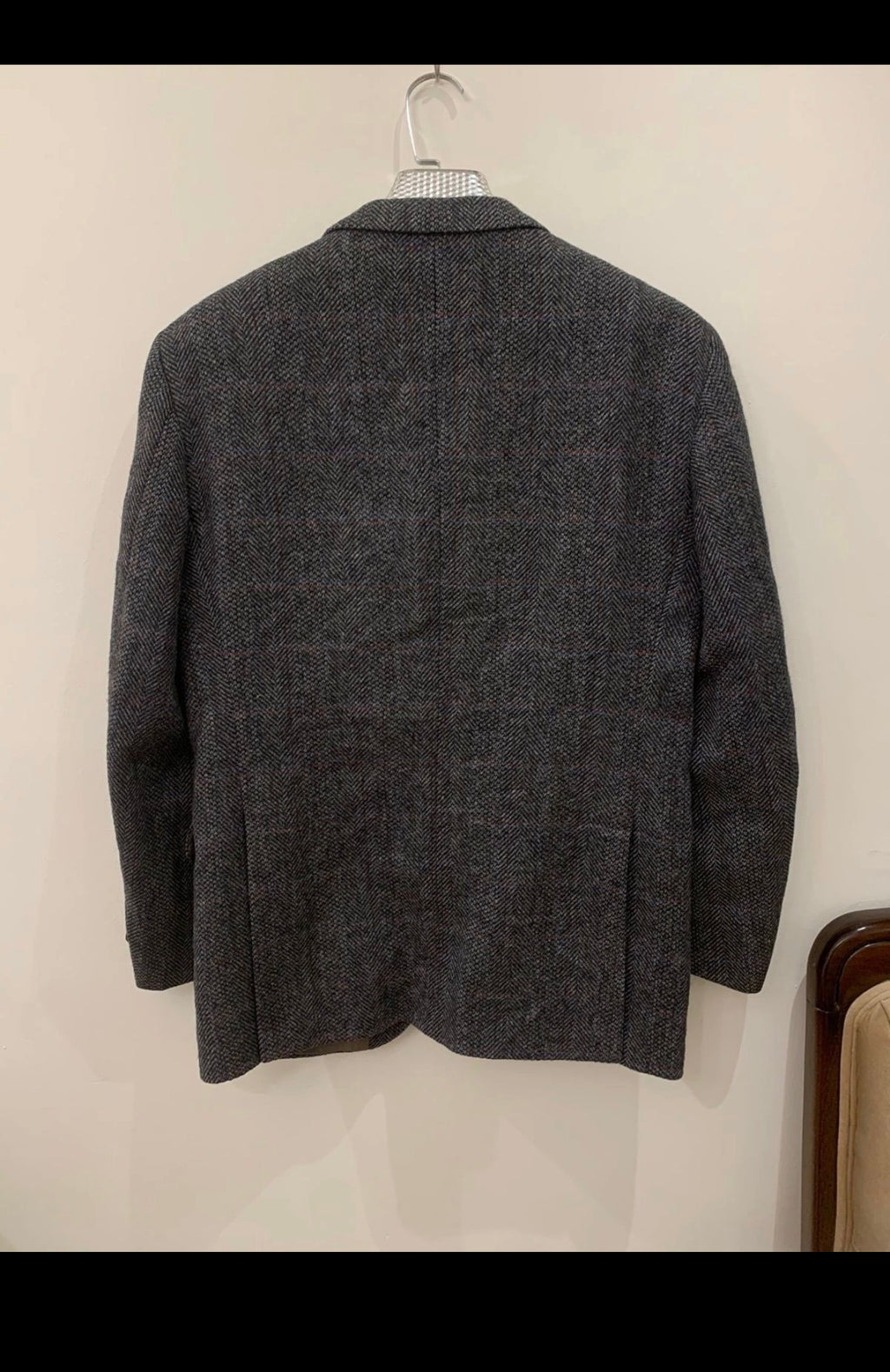 Vintage pure wool handwoven tweed Windowpane charcoal hunting jacket blazer 40R