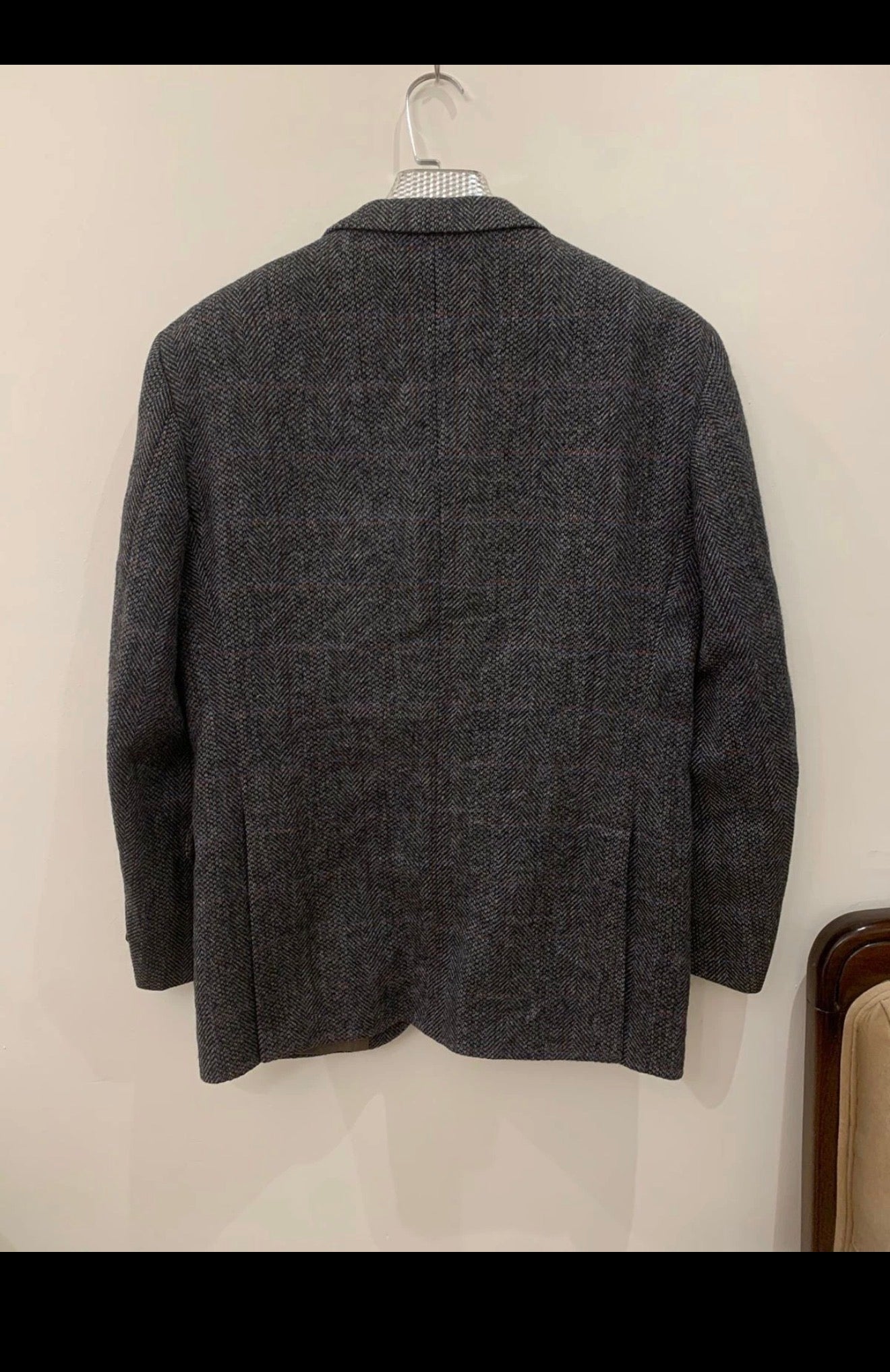 Vintage pure wool handwoven tweed Windowpane charcoal hunting jacket blazer 40R