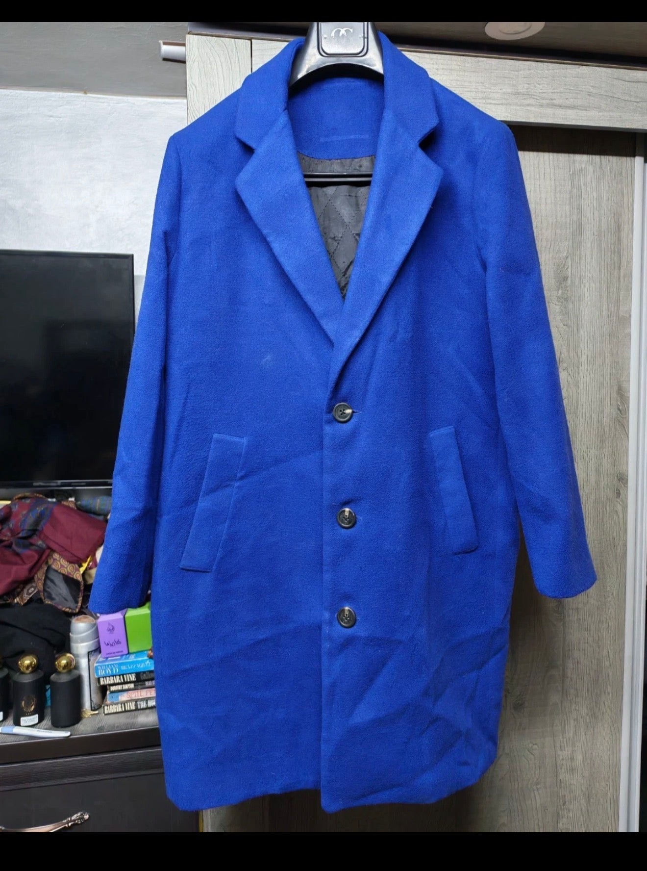 Classic style Cotton blended unique Azure blue top over coat 42R