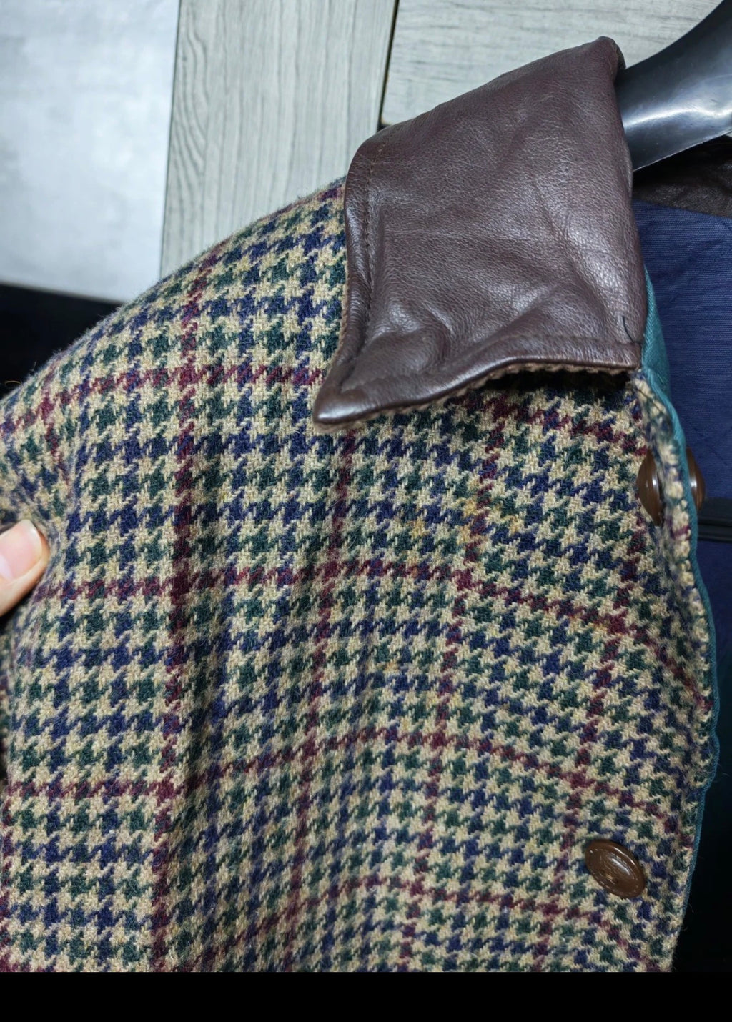 Vintage pure wool tweed houndstooth double face jacket coat 46R 46S XL