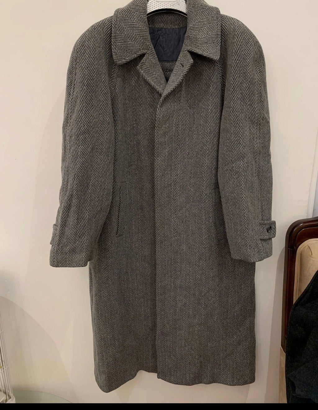 Vintage wool cashmere blend herringbone raglan classic over coat 44R 44L