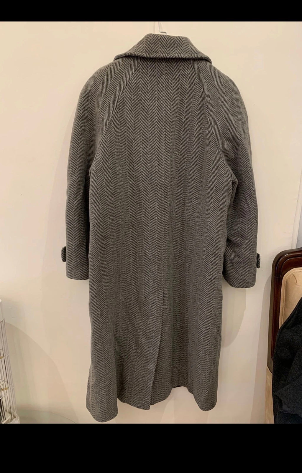 Vintage wool cashmere blend herringbone raglan classic over coat 44R 44L
