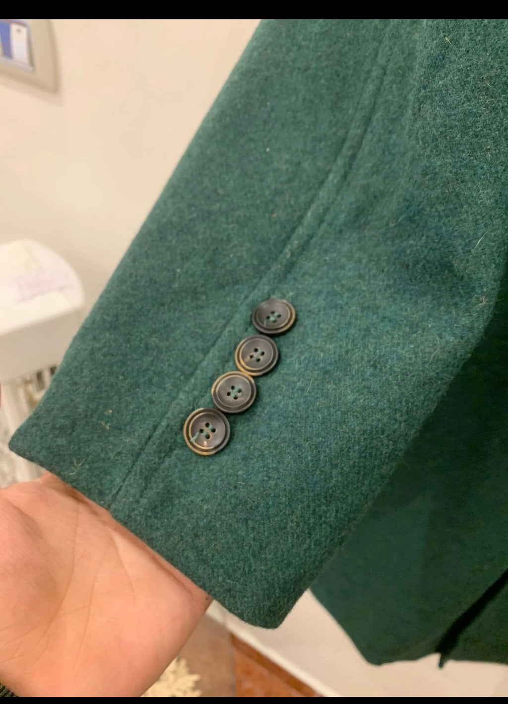 Classic style pure woollen wool green over coat 48R 48S XL