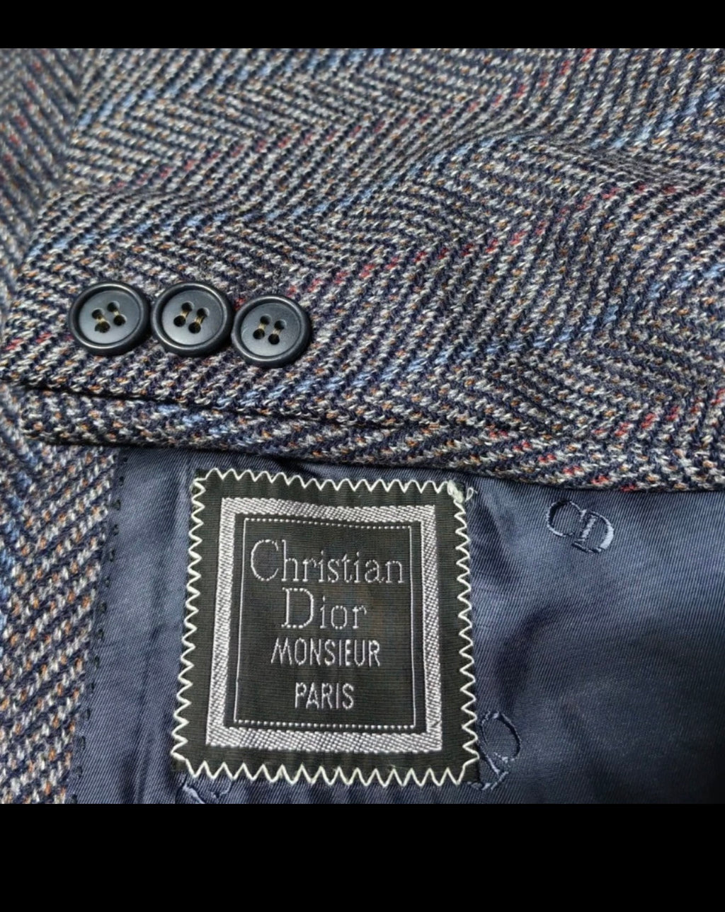Vintage Christian Dior Monsieur Wool Cashmere herringbone jacket blazer 46R 46L