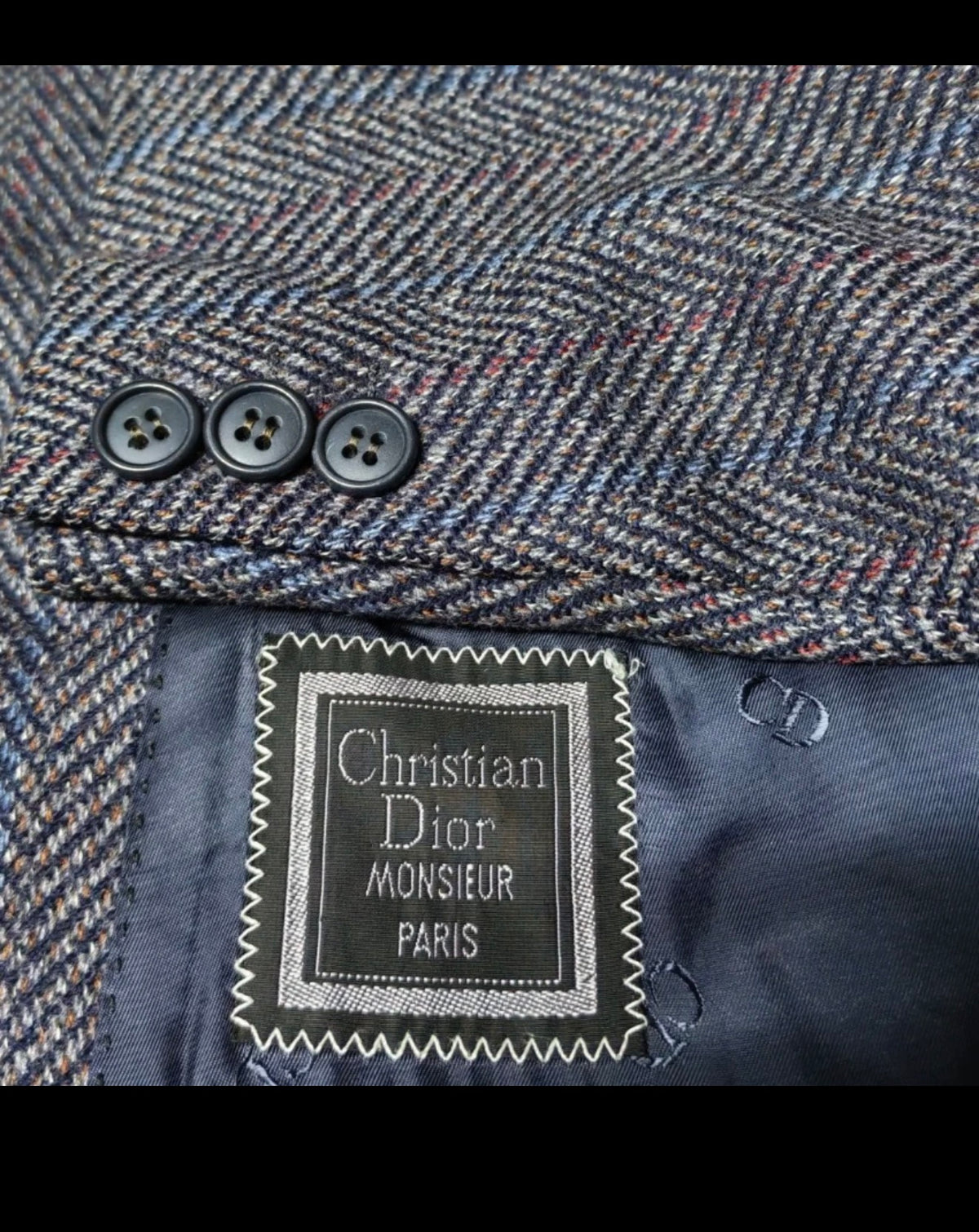 Vintage Christian Dior Monsieur Wool Cashmere herringbone jacket blazer 46R 46L
