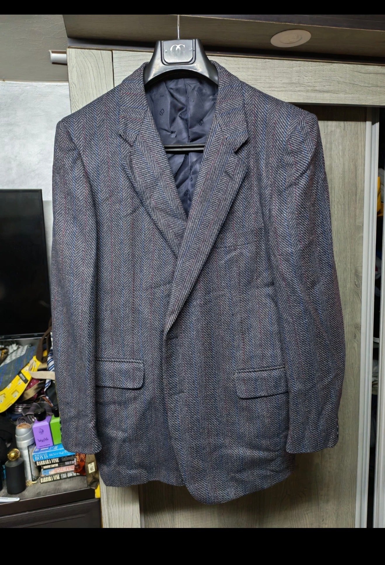 Vintage Christian Dior Monsieur Wool Cashmere herringbone jacket blazer 46R 46L