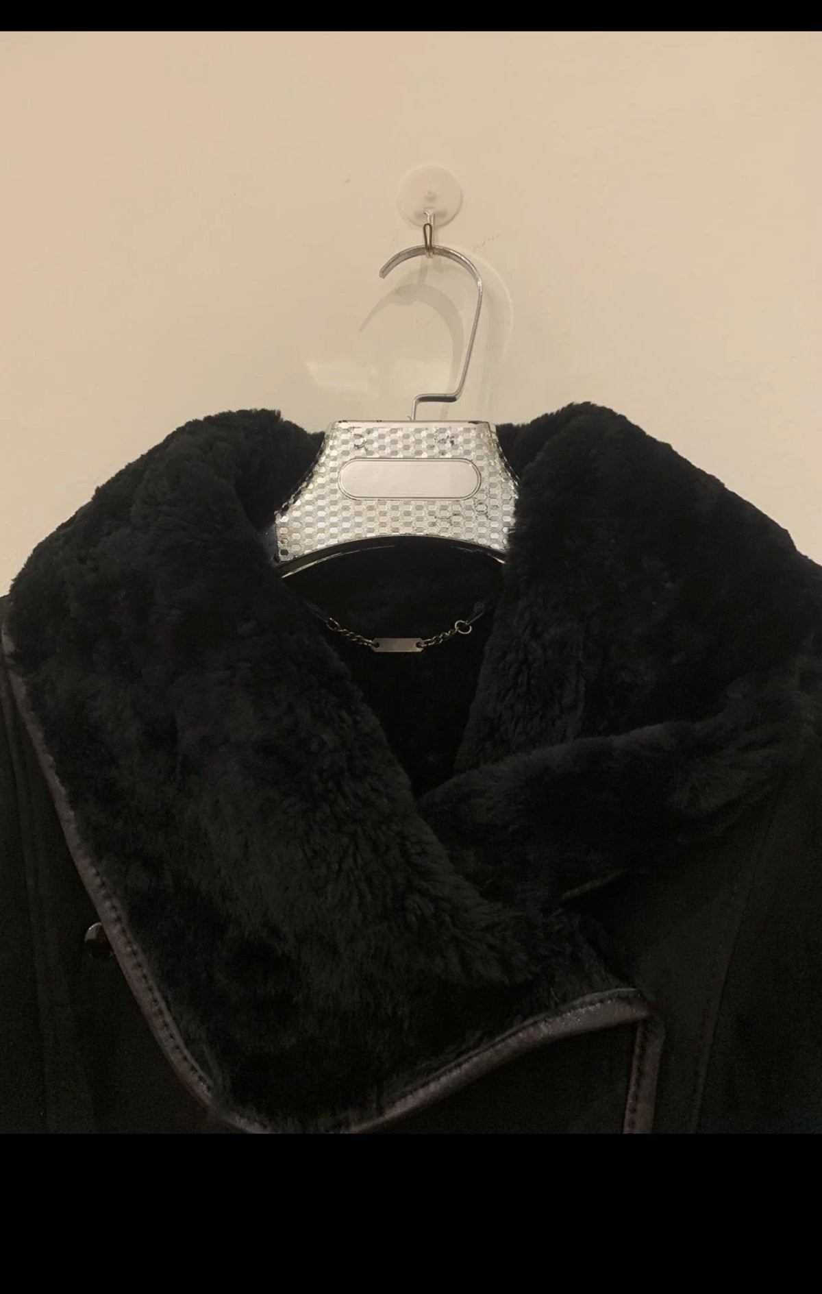 Vintage genuine black Suede double breasted sheepskin jacket coat 18 XL 48