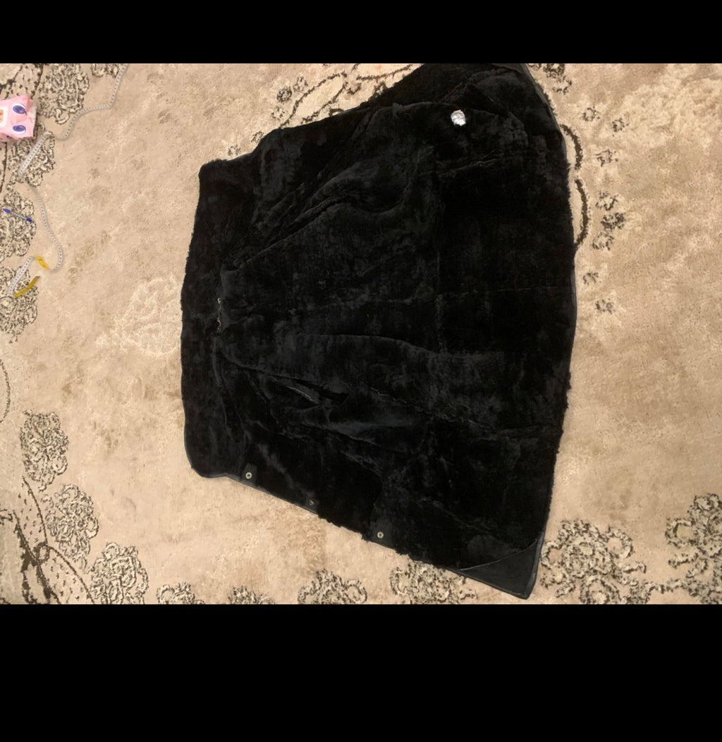 Vintage genuine black Suede double breasted sheepskin jacket coat 18 XL 48