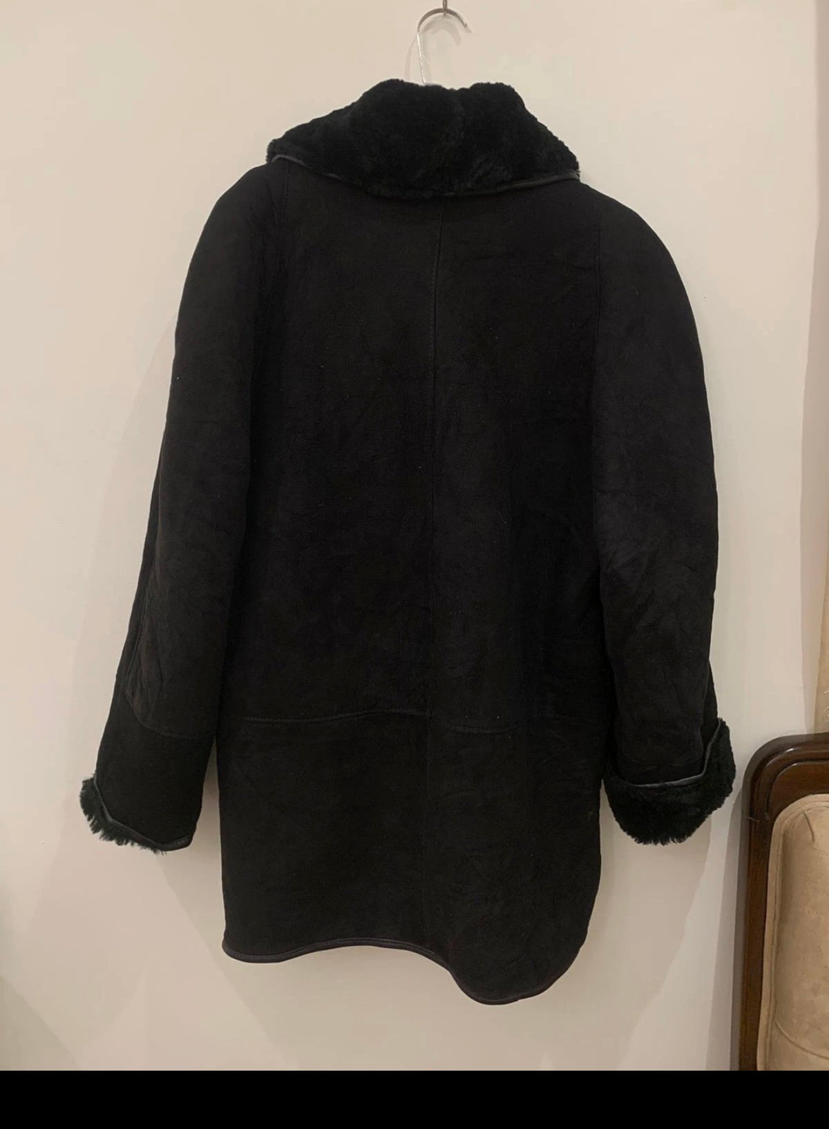 Vintage genuine black Suede double breasted sheepskin jacket coat 18 XL 48