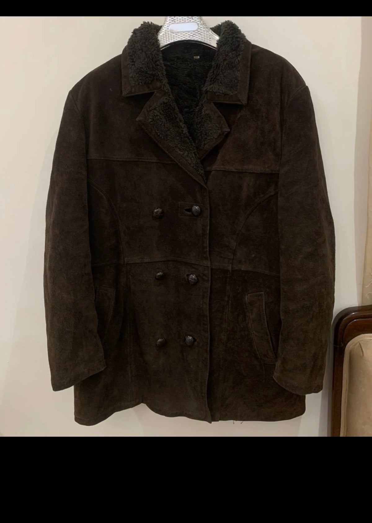 Vintage Classic genuine brown Suede double breasted jacket coat 18 XL 48