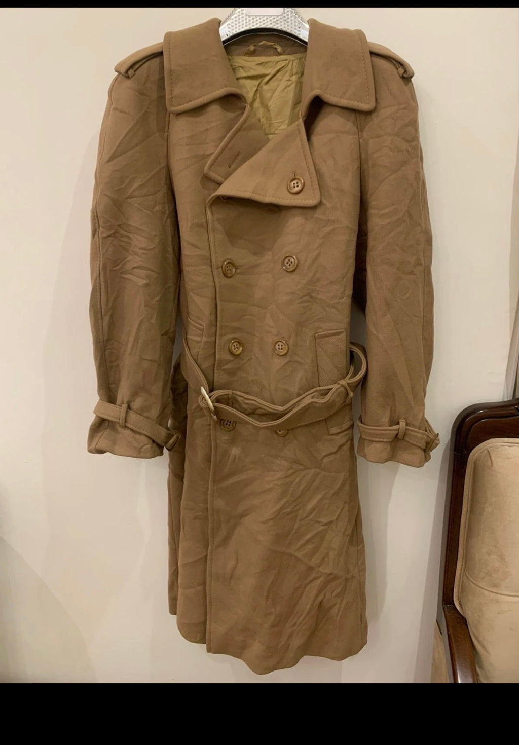 Vintage wool blend brown belted double breasted classic over coat 40R 42R