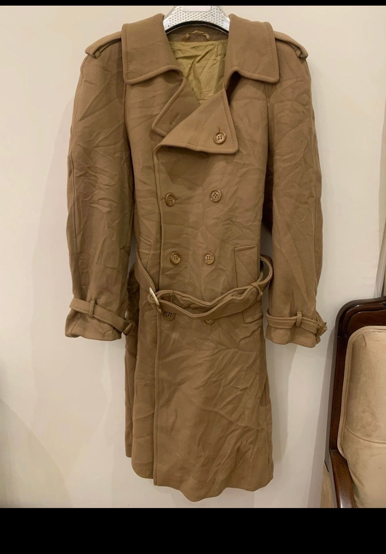 Vintage wool blend brown belted double breasted classic over coat 40R 42R