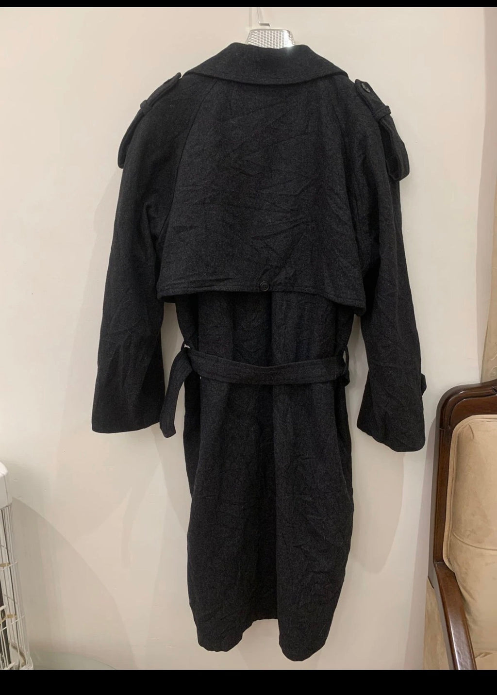 Vintage Danpol wool blend charcoal belted double breasted over coat 50R 2XL
