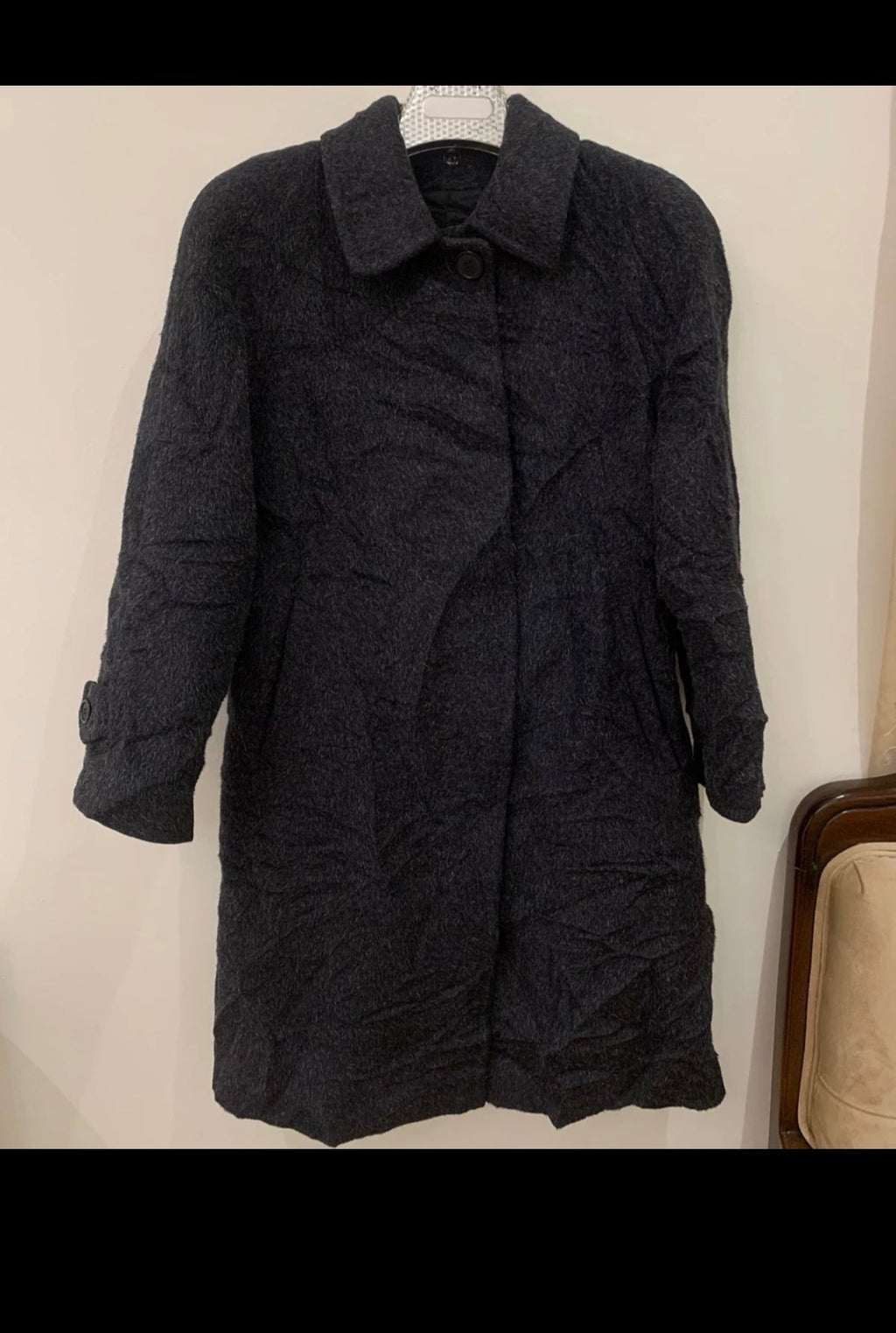 Vintage Stefania Rinaldi pure wool raglan charcoal over coat 40 10 M