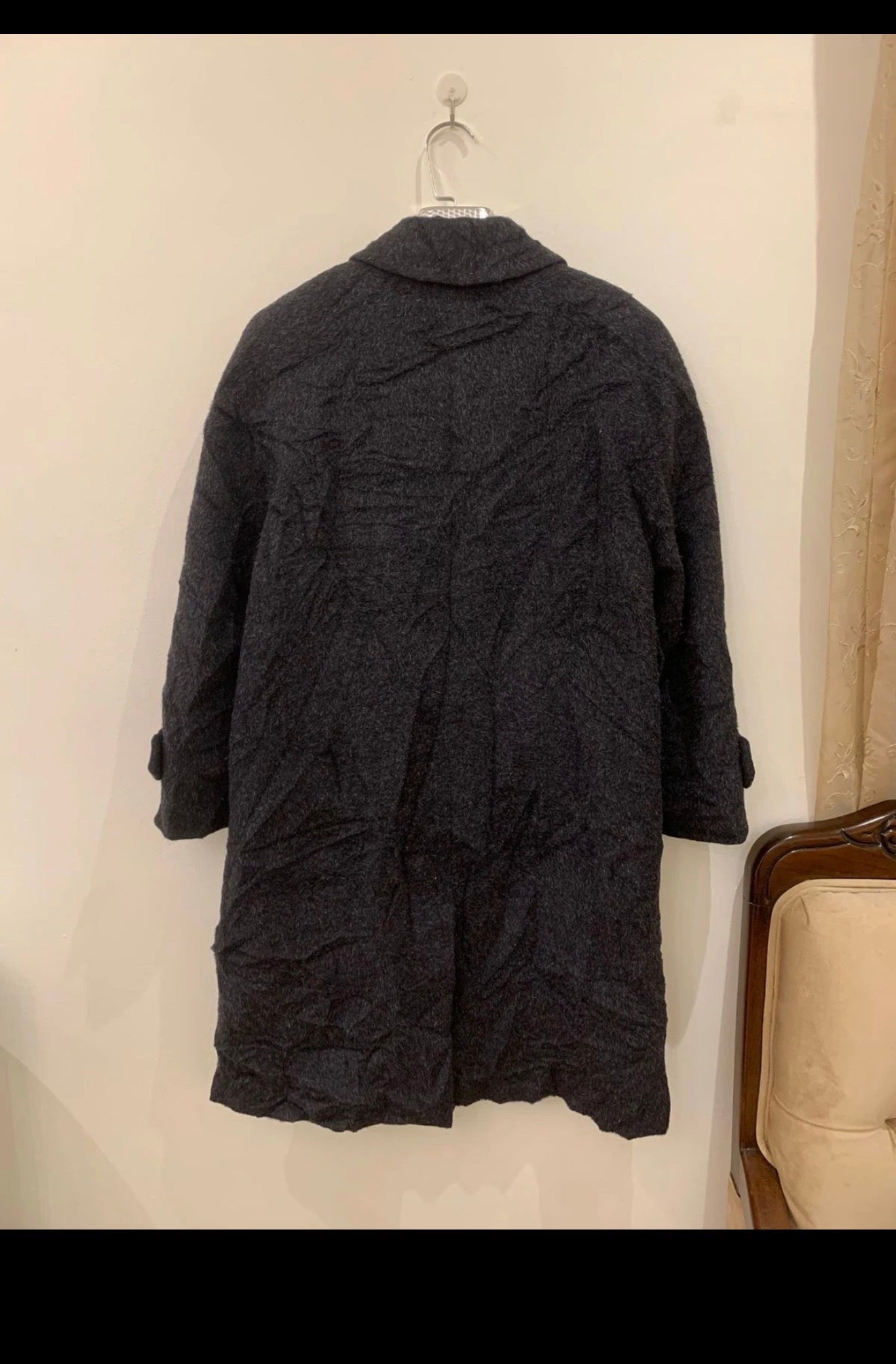 Vintage Stefania Rinaldi pure wool raglan charcoal over coat 40 10 M