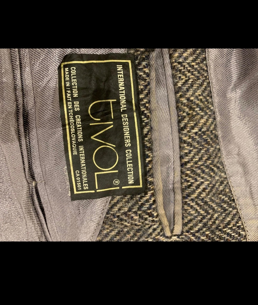 Vintage pure wool handwoven Tweed herringbone charcoal hunting jacket blazer 36R