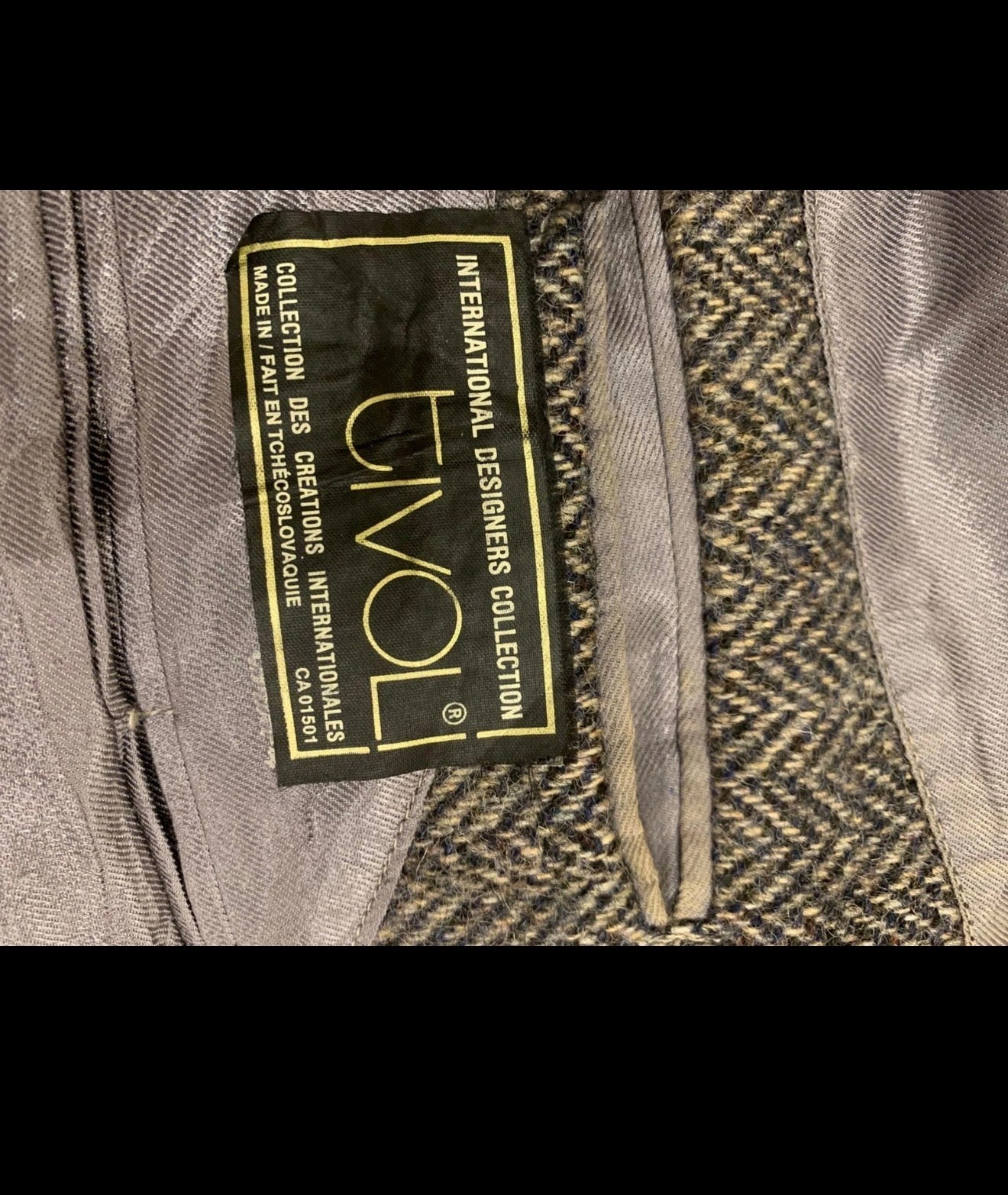 Vintage pure wool handwoven Tweed herringbone charcoal hunting jacket blazer 36R