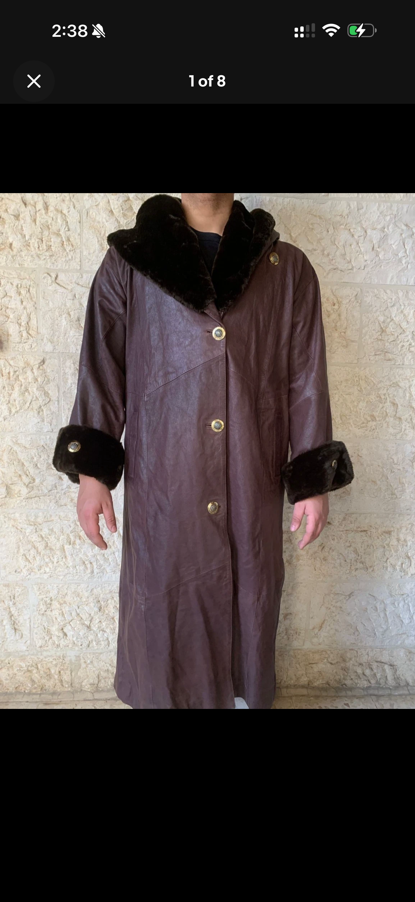 Vintage genuine leather fur collar women's hooded long over coat 18 2XL 48