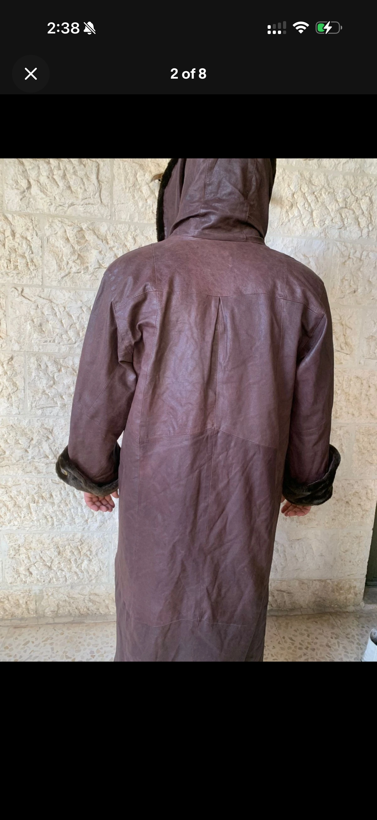 Vintage genuine leather fur collar women's hooded long over coat 18 2XL 48