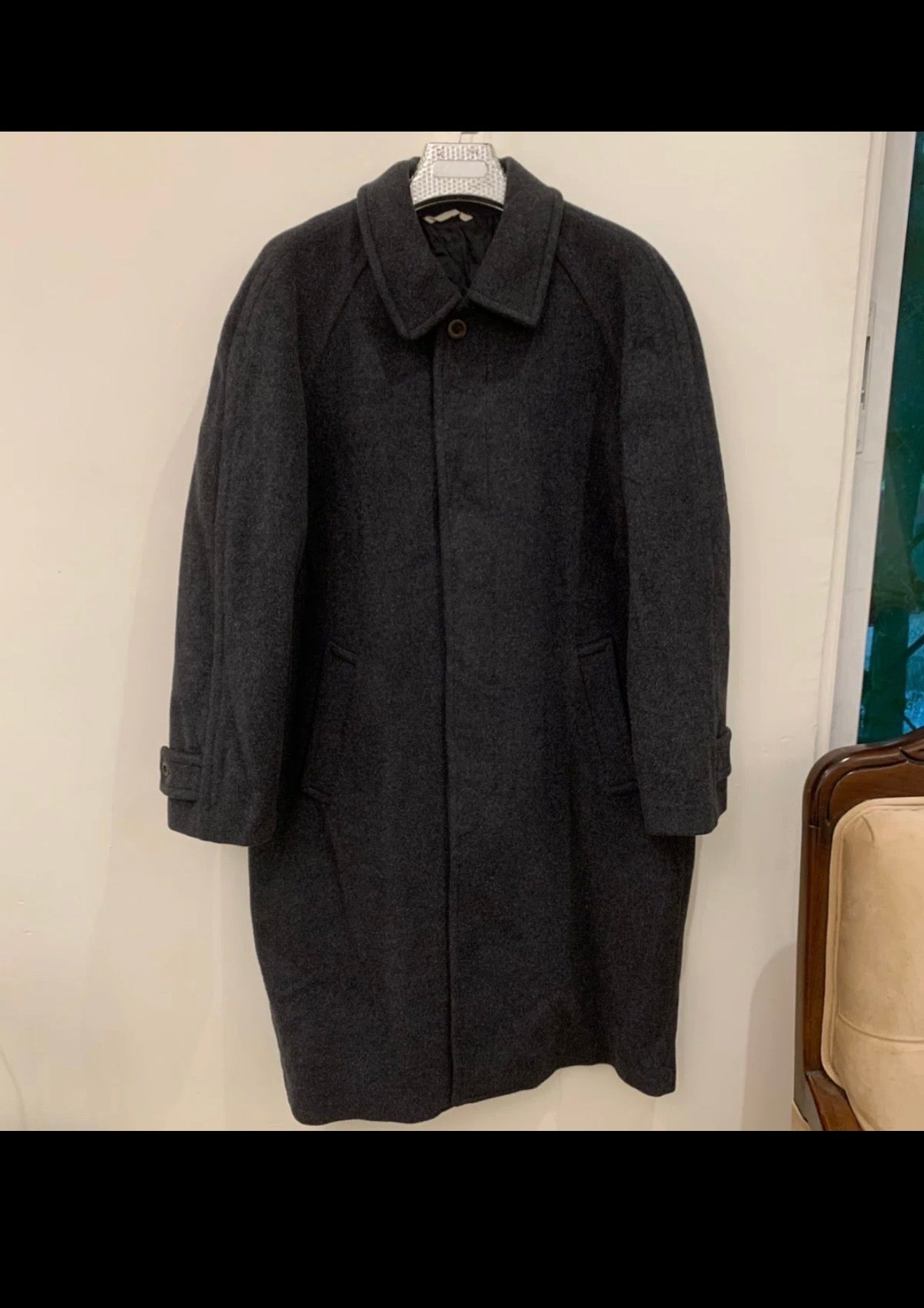 Vintage Mino Lombardi mohair wool blend classic charcoal raglan overcoat 44R 44L