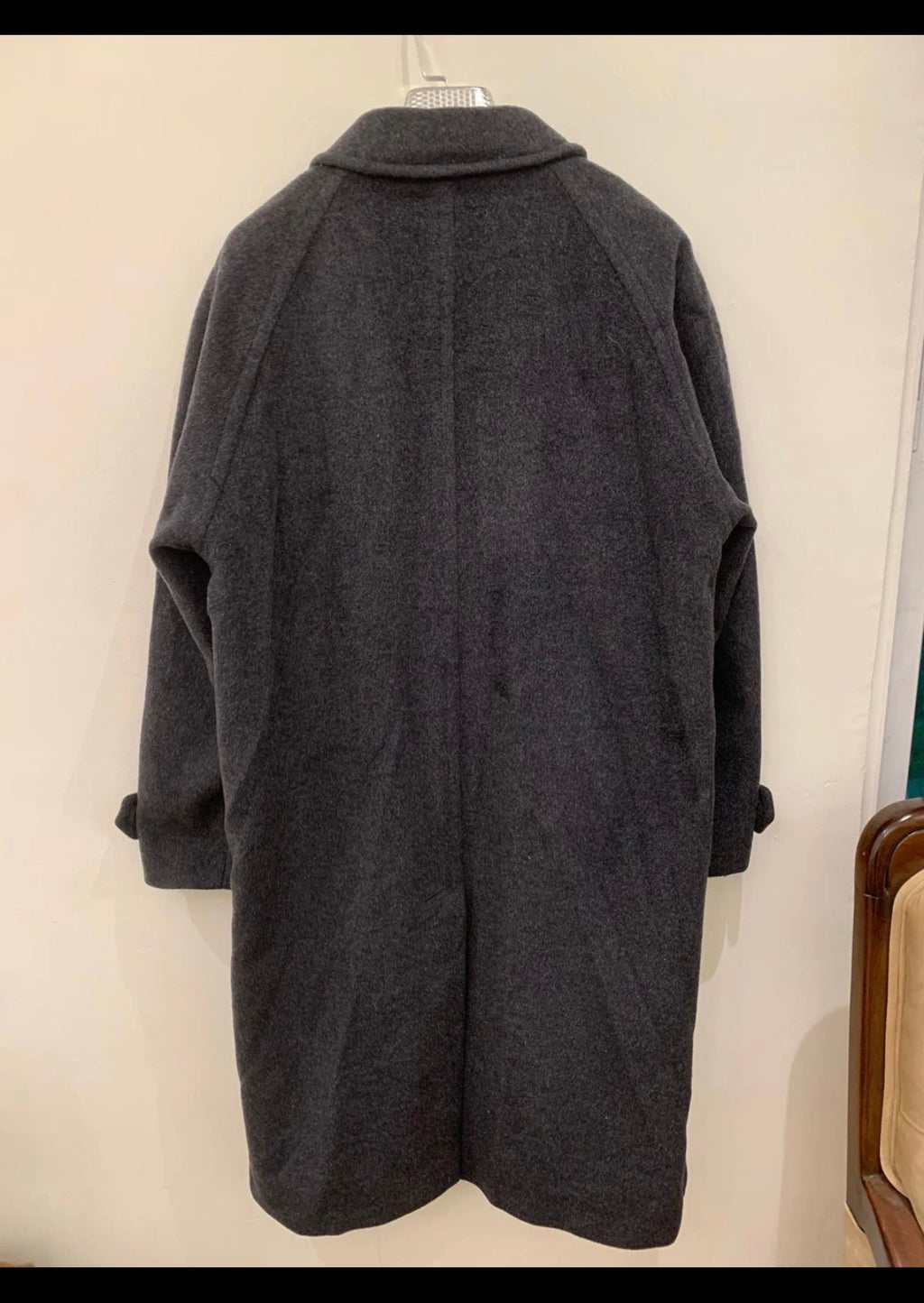 Vintage Mino Lombardi mohair wool blend classic charcoal raglan overcoat 44R 44L