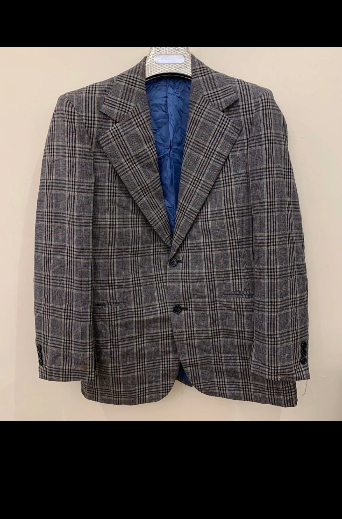 1970s Vintage plaid pure wool classic rockabilly disco jacket blazer 36R