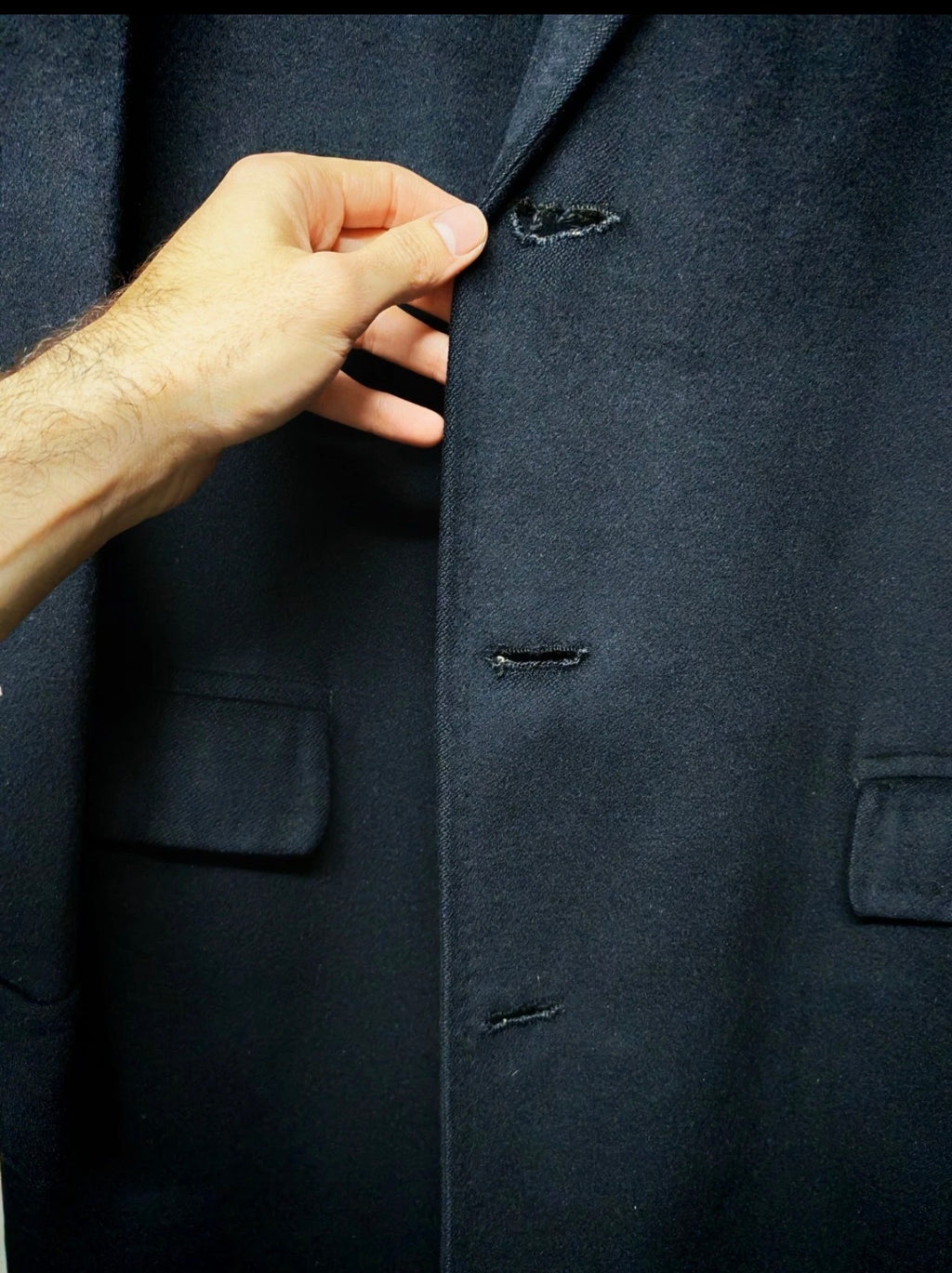 1950s Vintage 100% pure cashmere USA union made classic black suit over coat 44R