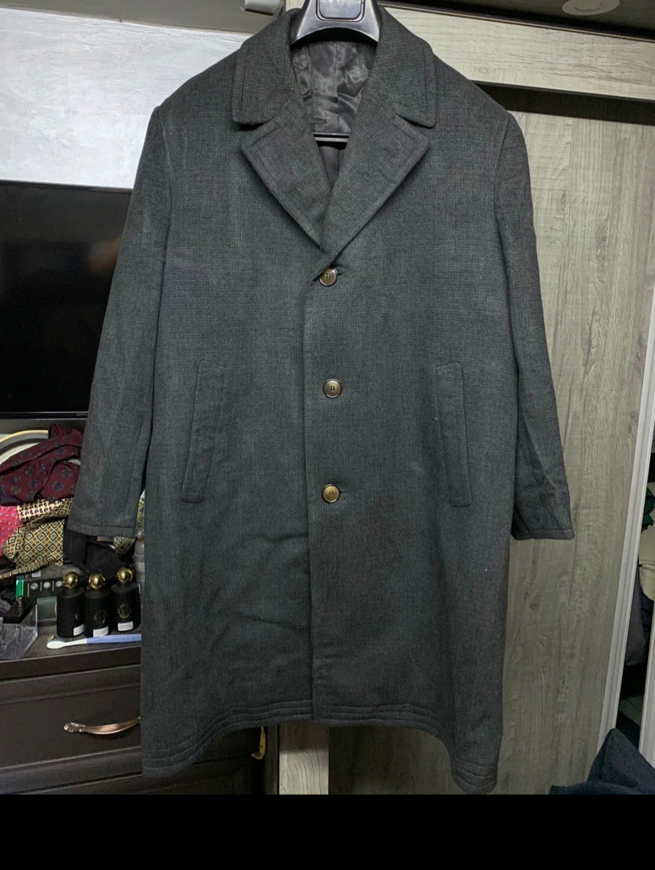 1970s Vintage handtailored heavyweight pure wool charcoal over coat 48R XL