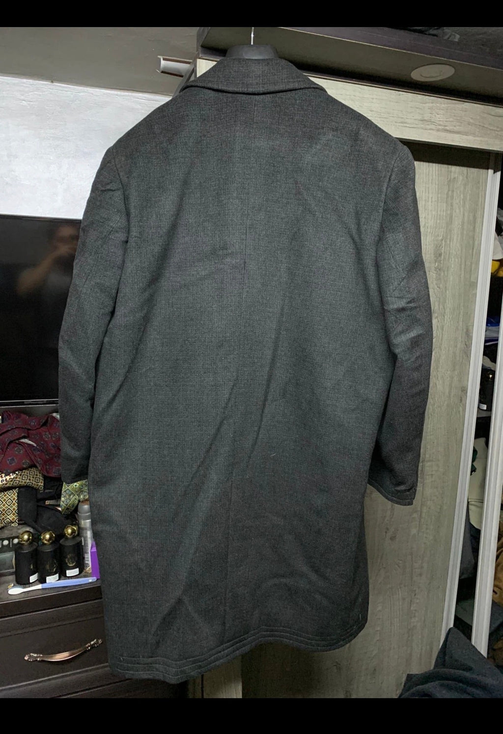 1970s Vintage handtailored heavyweight pure wool charcoal over coat 48R XL