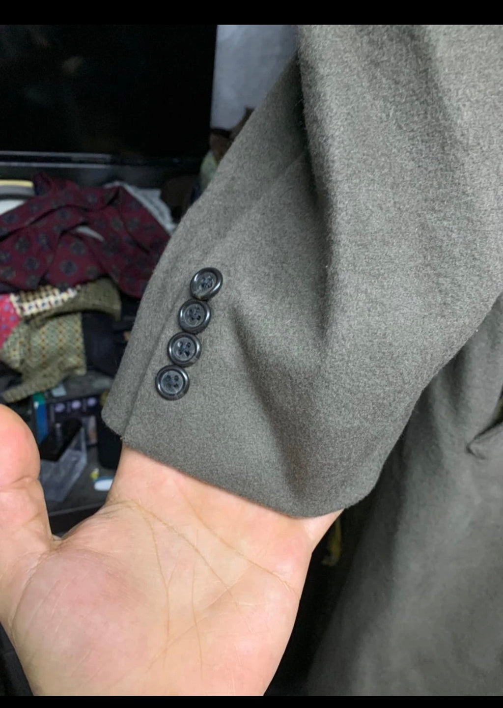 1980s Vintage pure Lambswool green classic double breasted over coat 48R XL