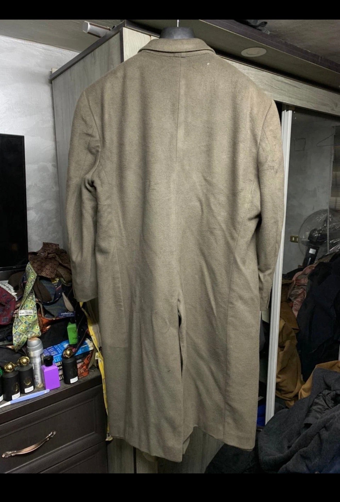 1980s Vintage pure Lambswool green classic double breasted over coat 48R XL