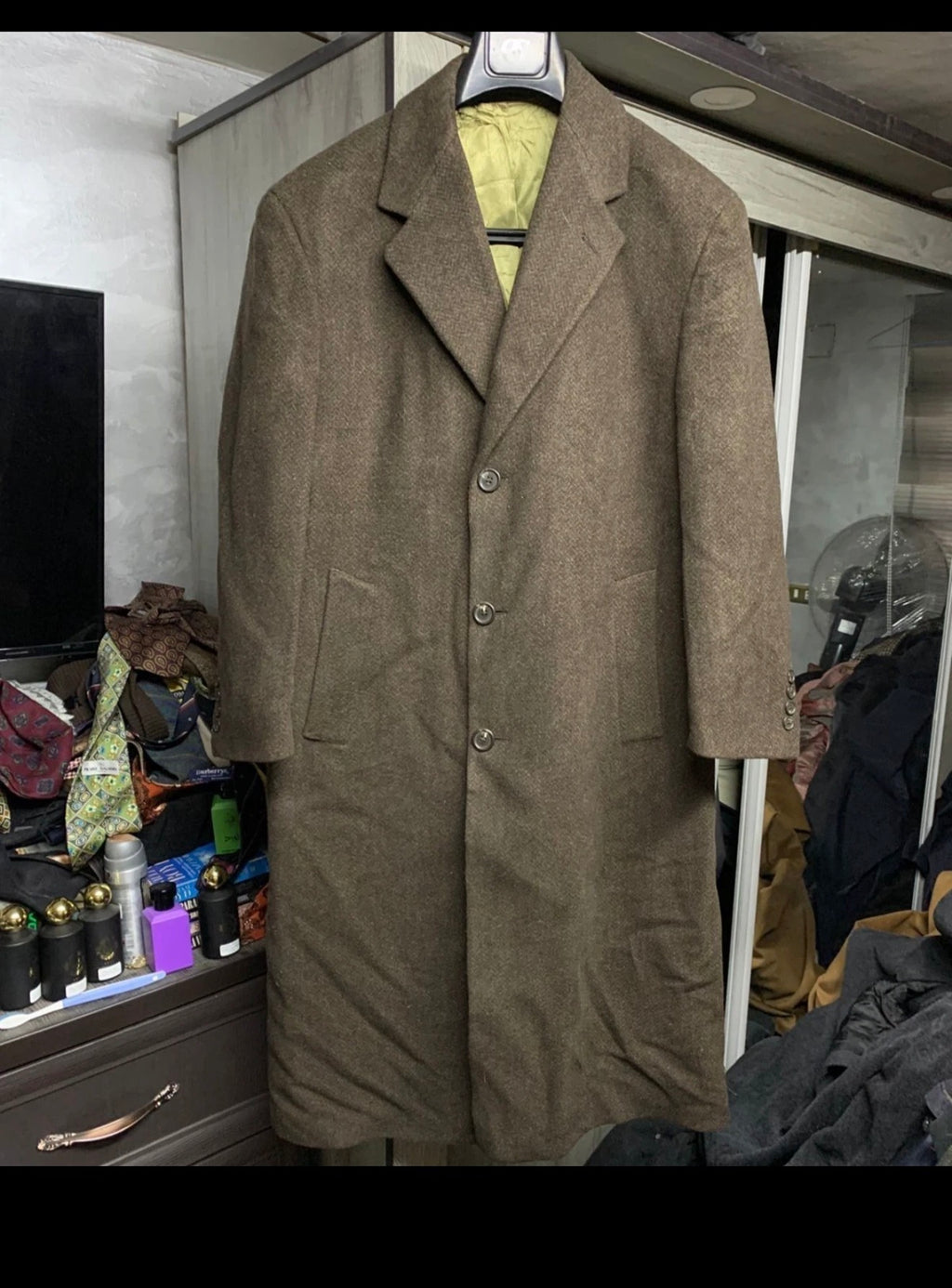 Vintage Joseph Abboud pure wool classic brown long over coat 42R 42S