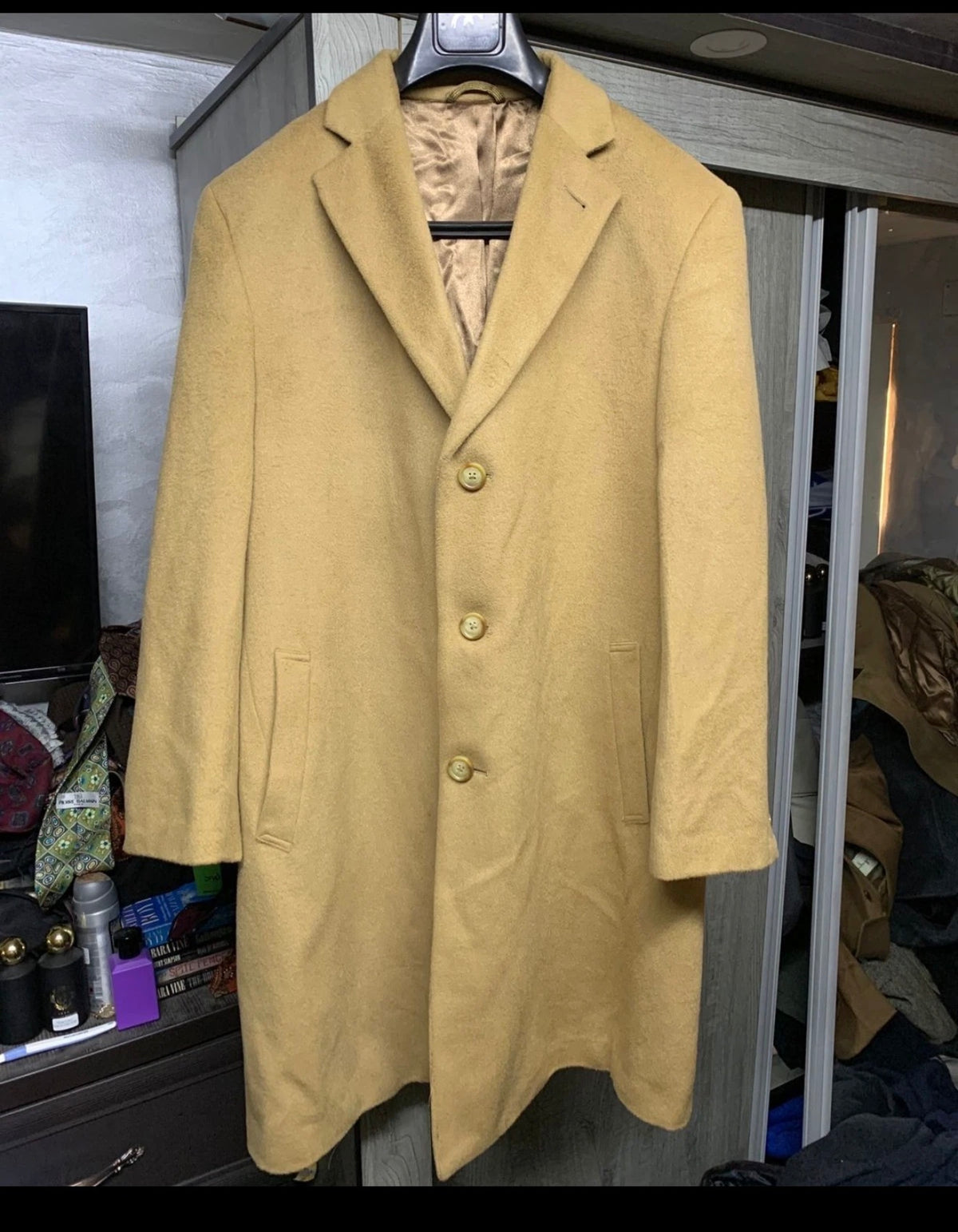 Vintage wool Cashmere blend classic camel beige over coat 44R 44L
