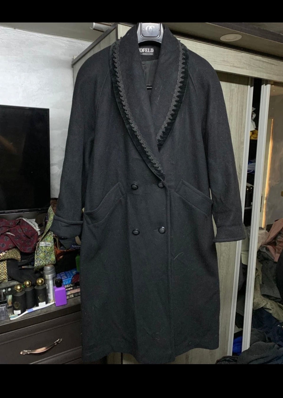 Vintage pure wool velvet collar double breasted women's raglan over coat 12 L 42