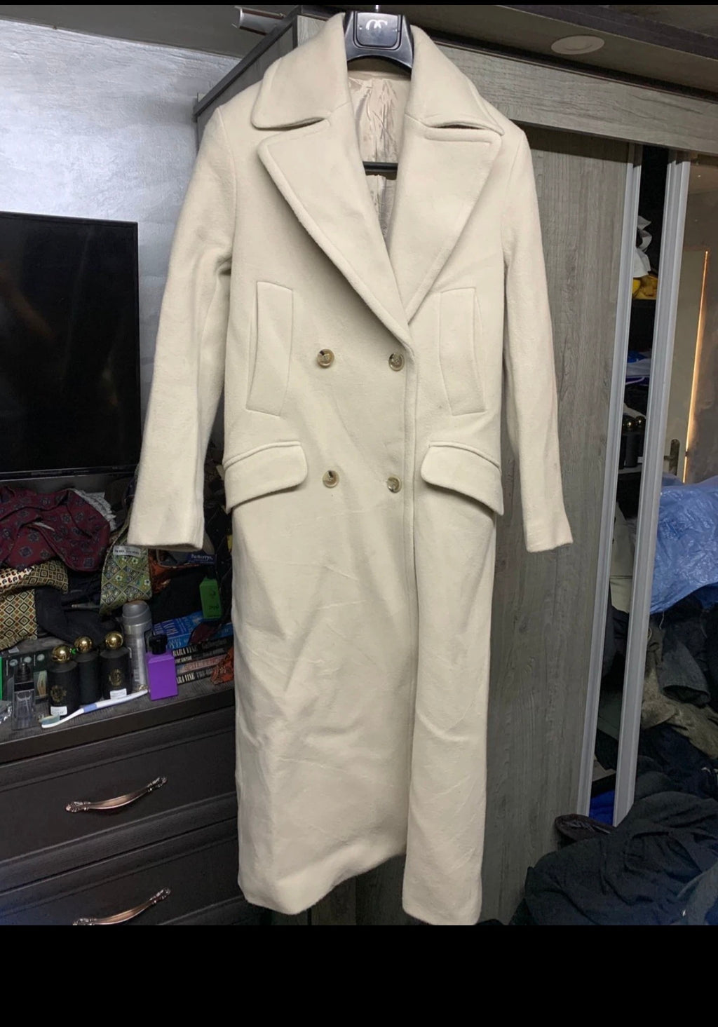 Classic style wool blend creamy beige double breasted over coat 34 XS 5