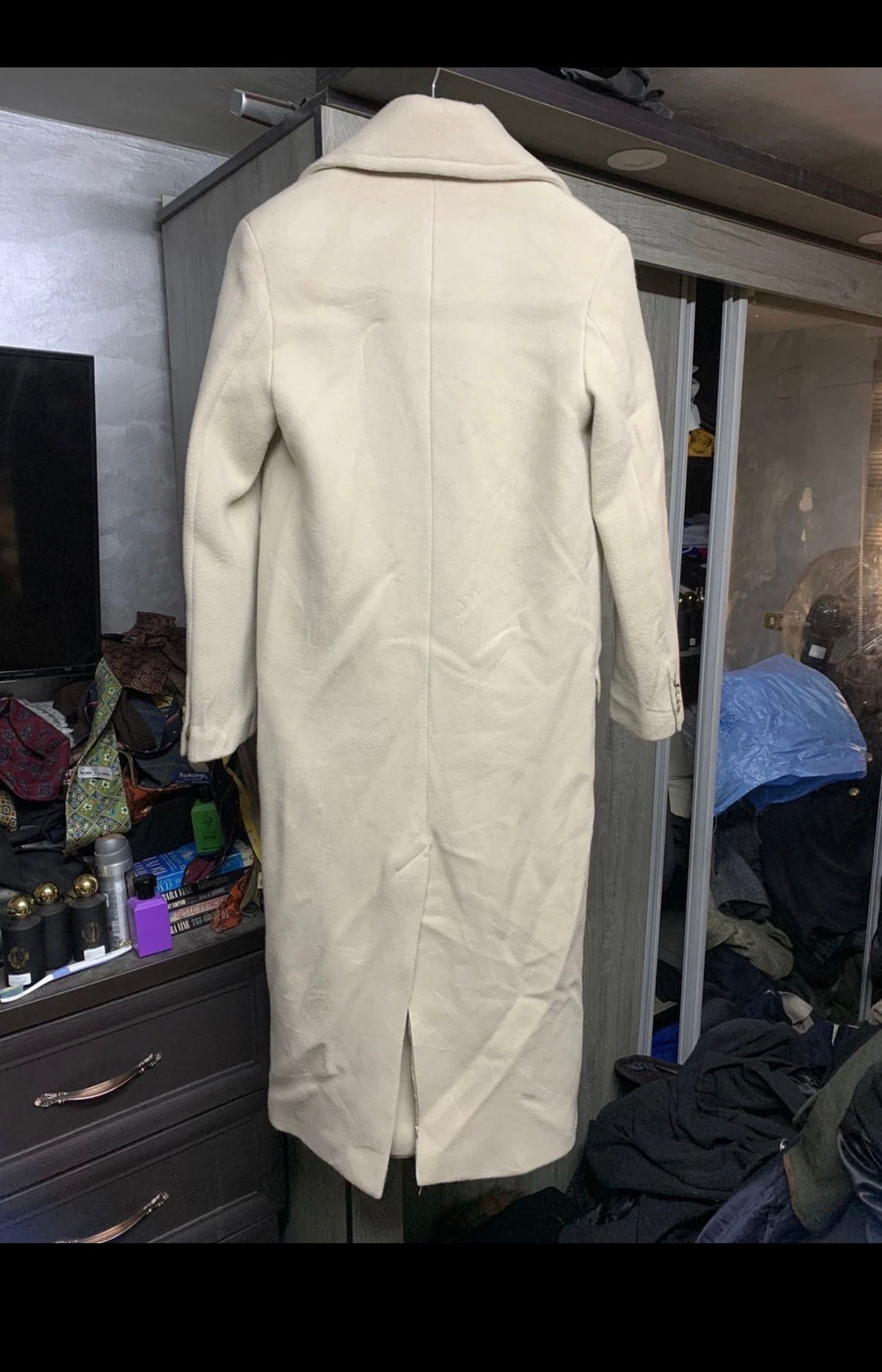 Classic style wool blend creamy beige double breasted over coat 34 XS 5