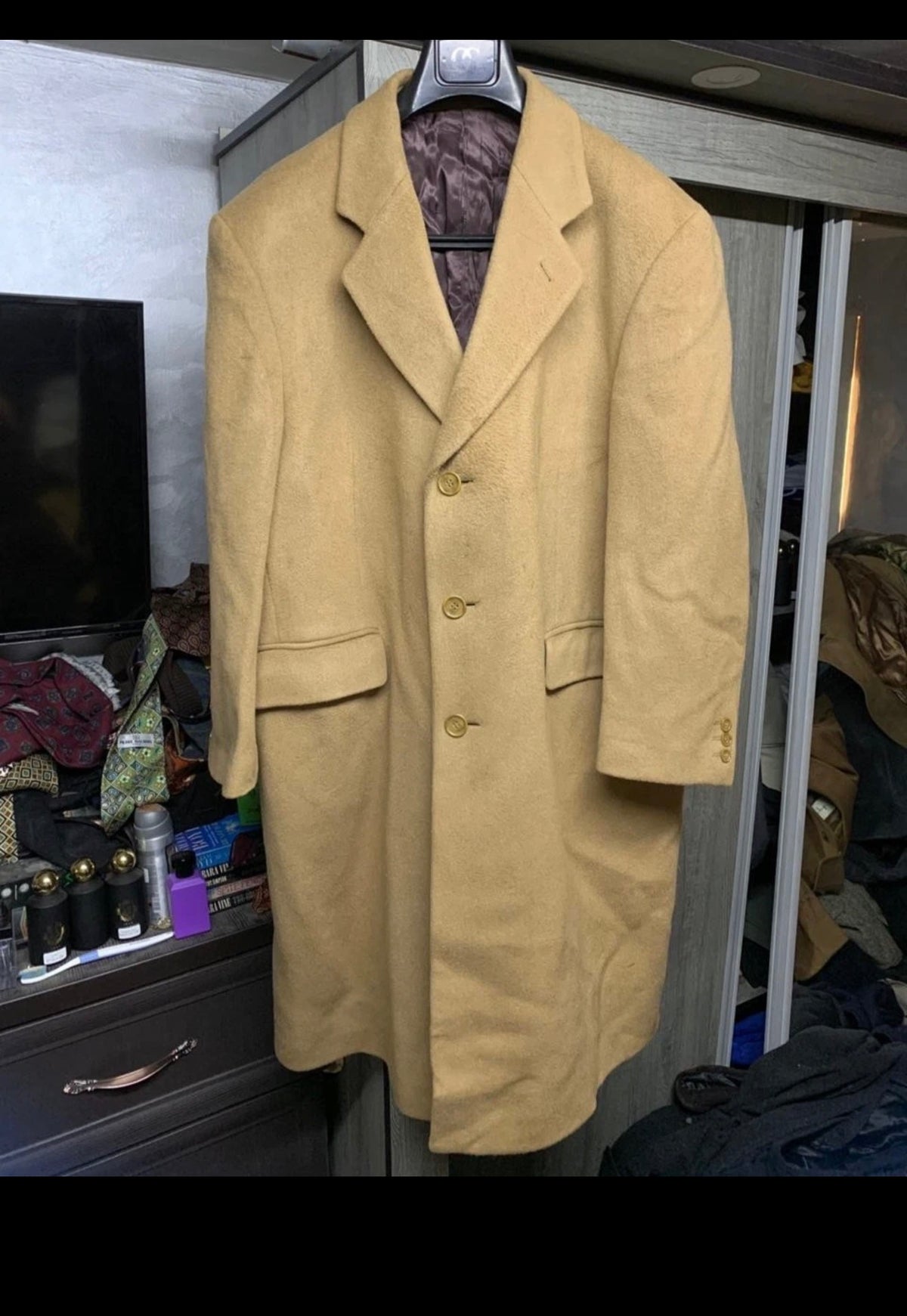 Vintage wool Cashmere blend classic camel beige over coat 46R XL