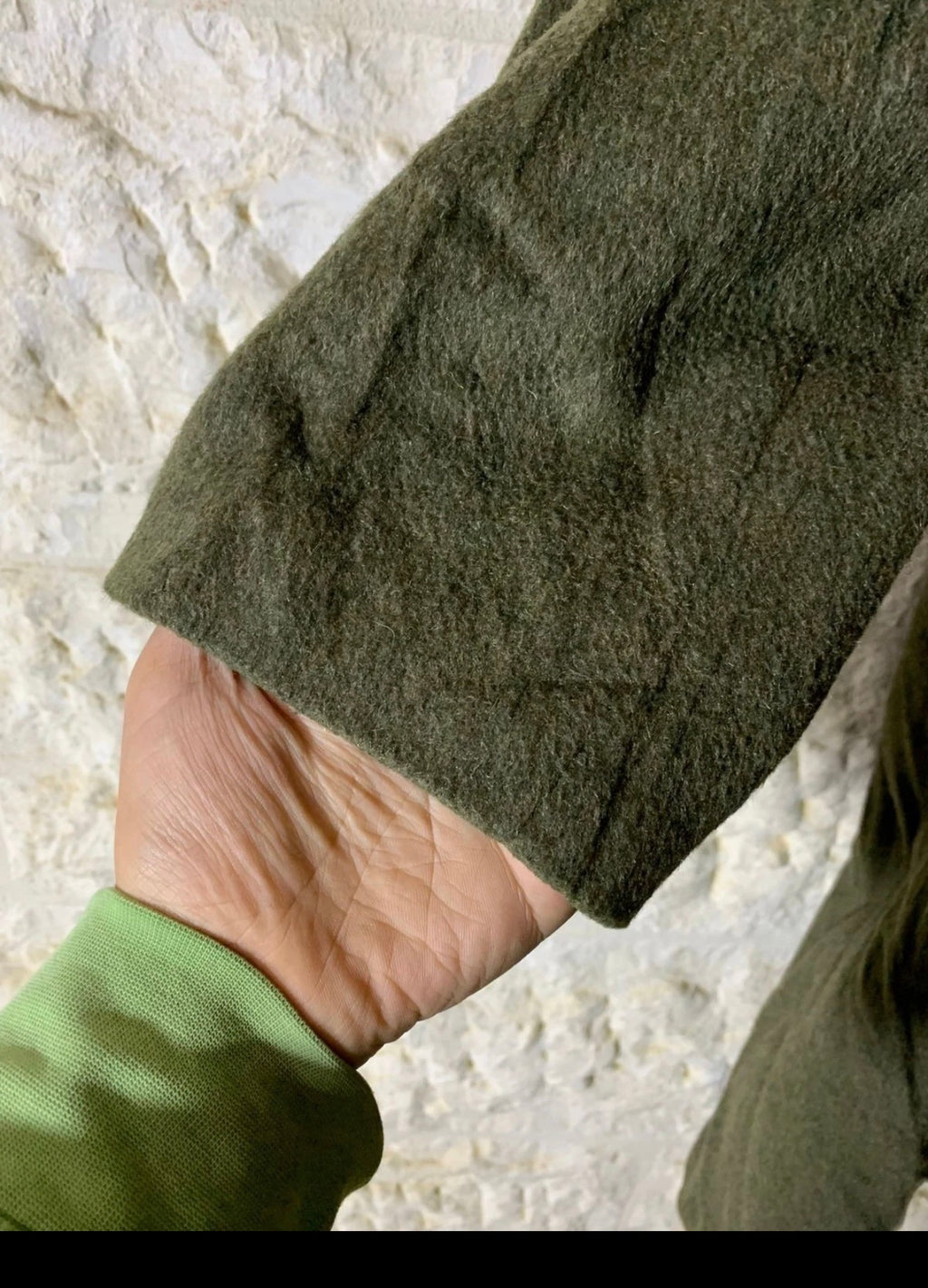 vintage wool blend olive green belted classic long over coat 50R 2XL