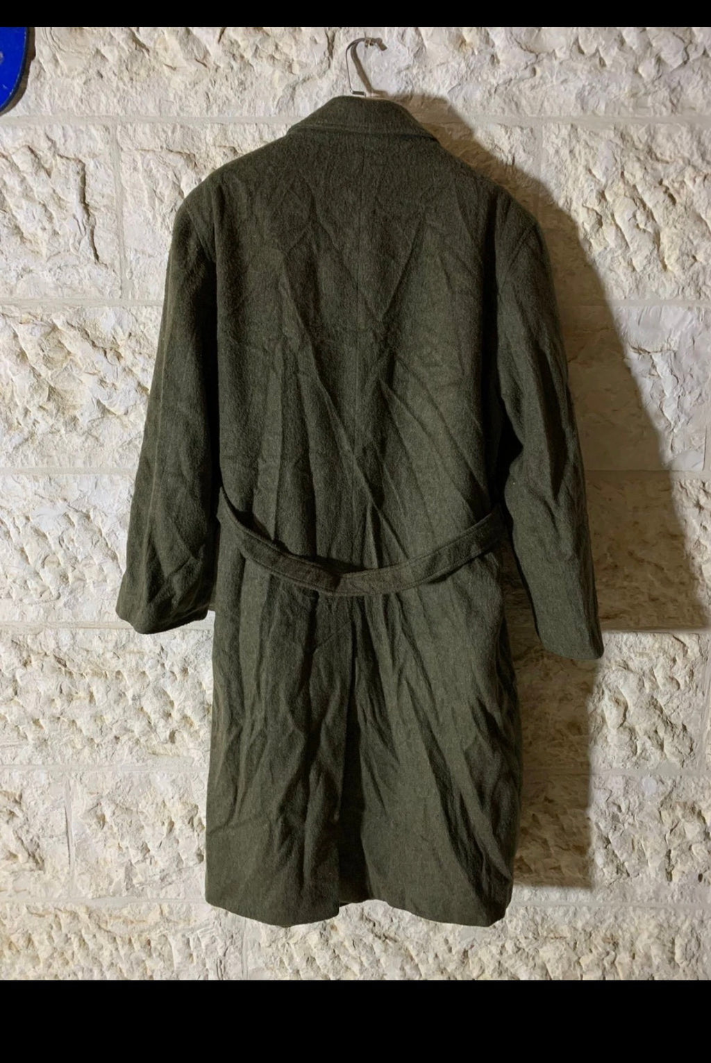 vintage wool blend olive green belted classic long over coat 50R 2XL