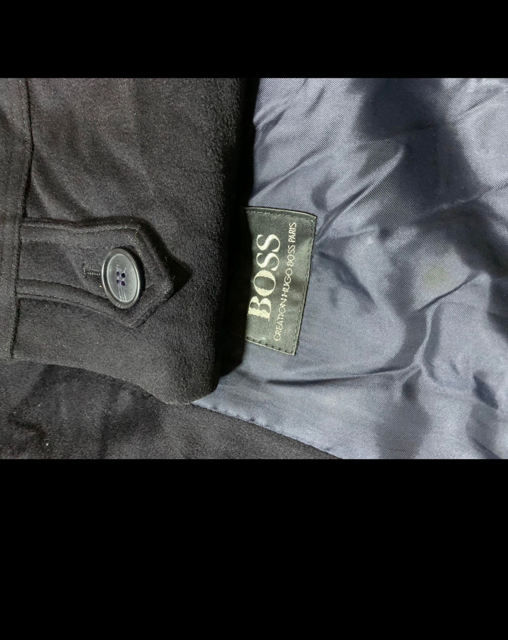 Vintage Hugo Boss classic pure Wool belted Navy classic raglan over coat 44R
