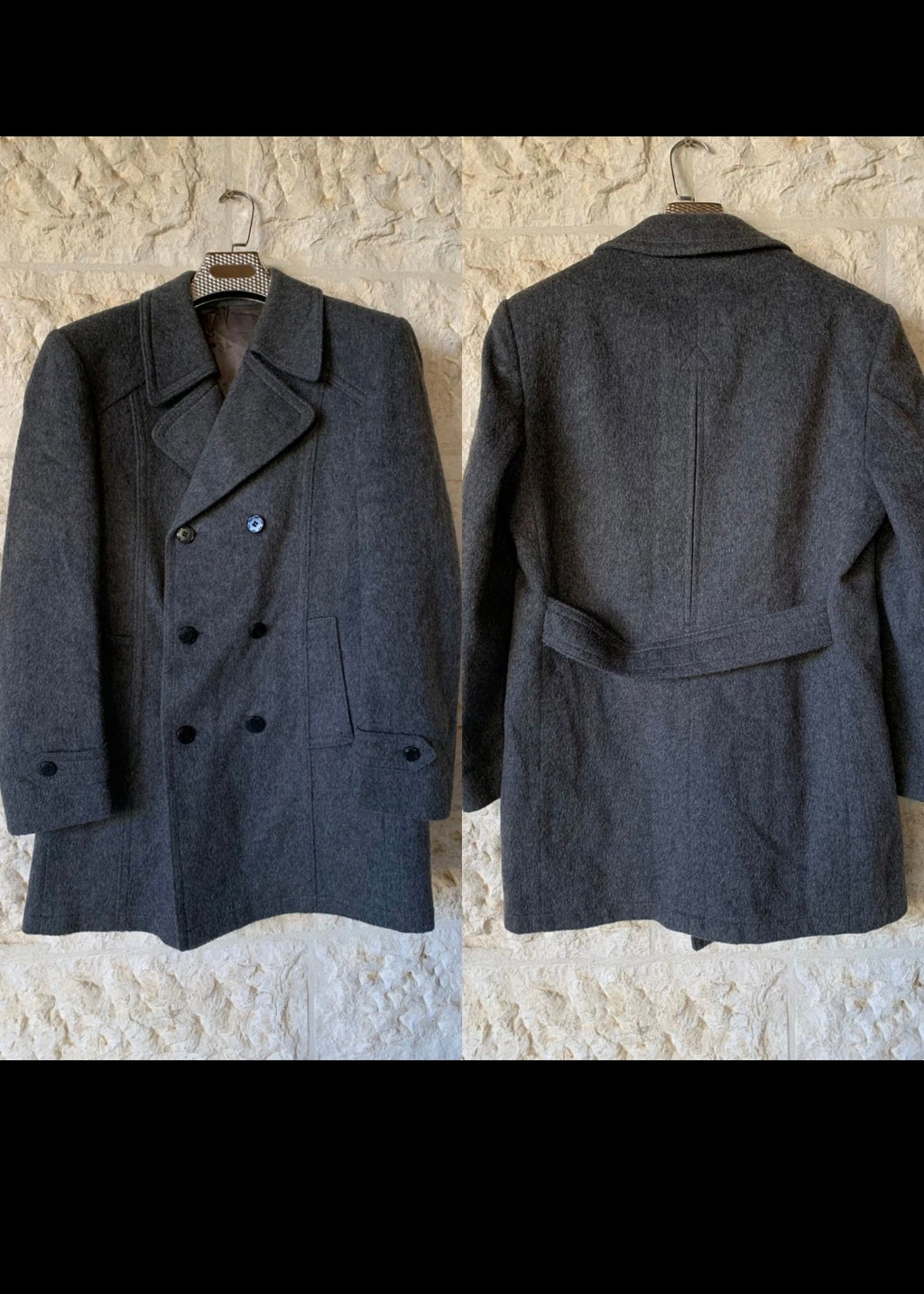 Vintage Steinbock Tiroler Loden pure wool belted db pea over coat 40R 40L