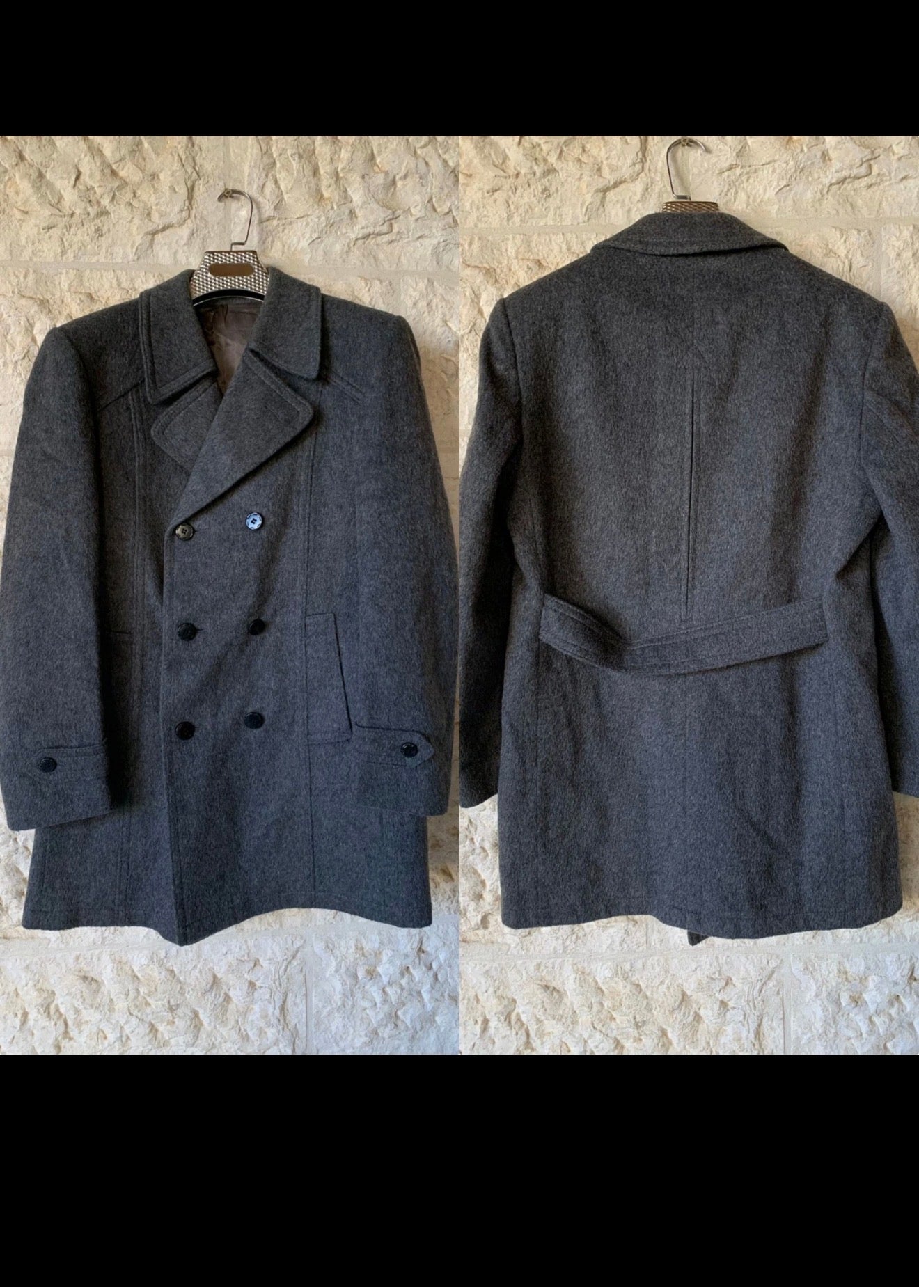 Vintage Steinbock Tiroler Loden pure wool belted db pea over coat 40R 40L