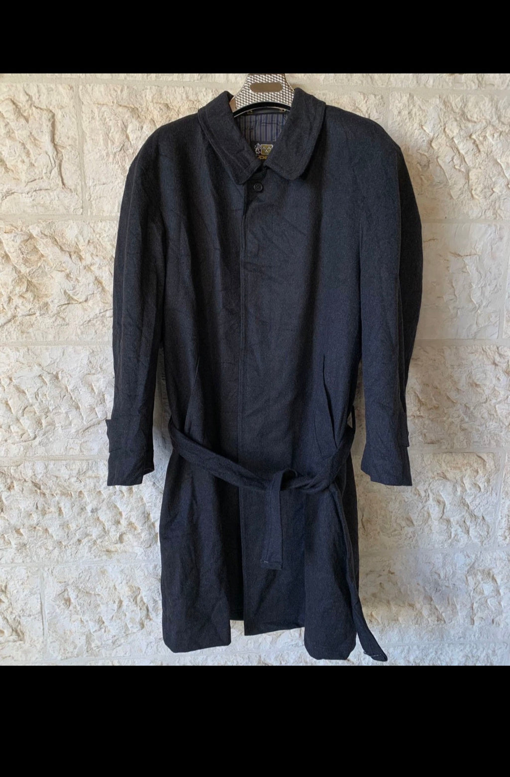 Vintage Alpen Loden pure Wool charcoal belted raglan classic over coat 48R XL