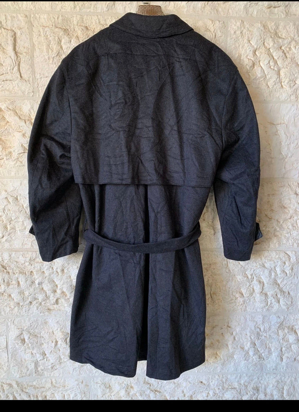 Vintage Alpen Loden pure Wool charcoal belted raglan classic over coat 48R XL