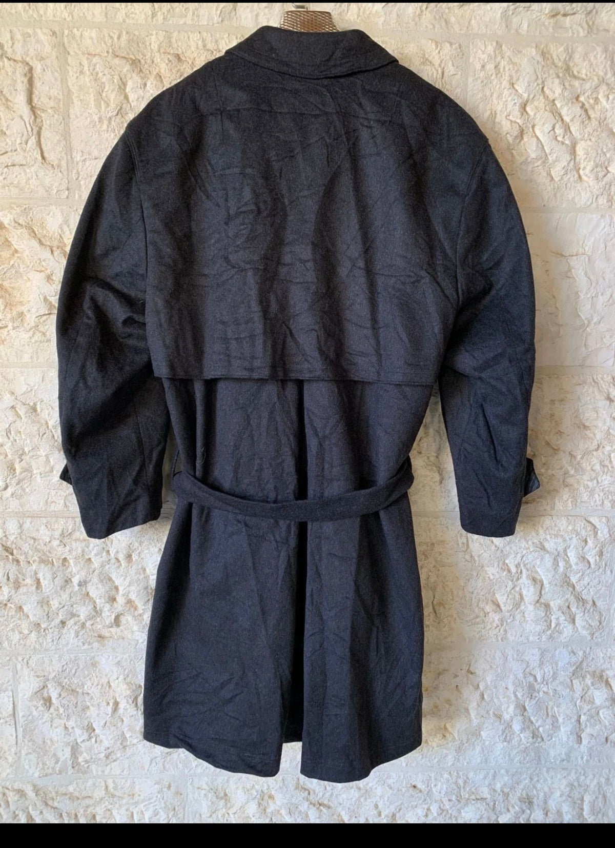 Vintage Alpen Loden pure Wool charcoal belted raglan classic over coat 48R XL