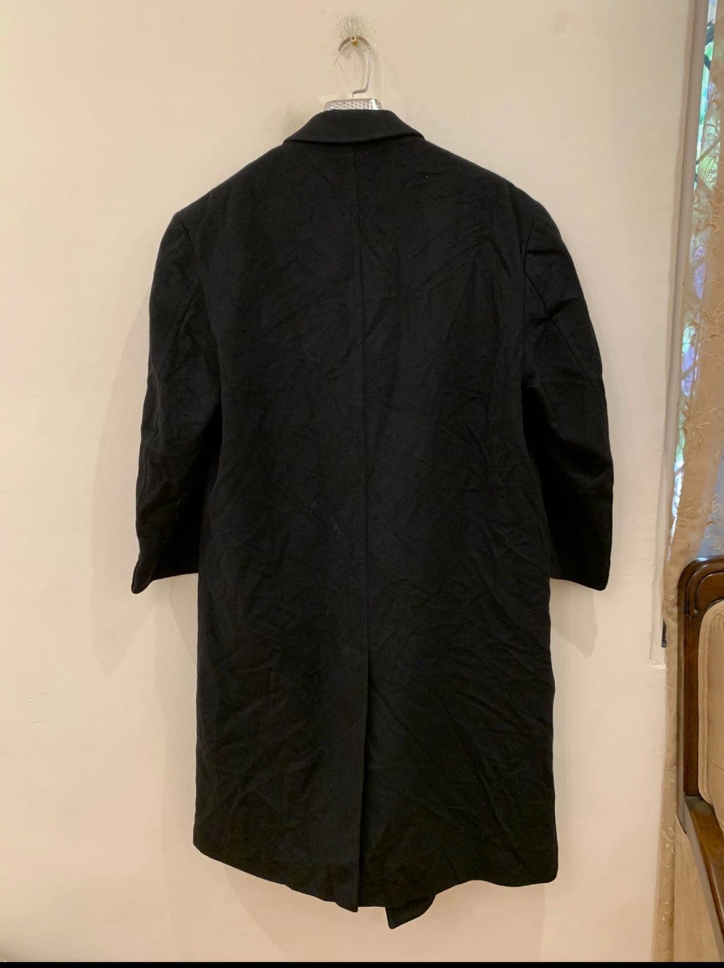 Vintage woollen wool double breasted gangster black classic over coat 46R 46S XL