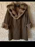 vintage Mario Borsato Racoon fur collar wool cashmere green over coat 48R 48S XL